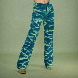 Jaded London green and blue print Slouchy Boyfriend Fit Jeans size 30
